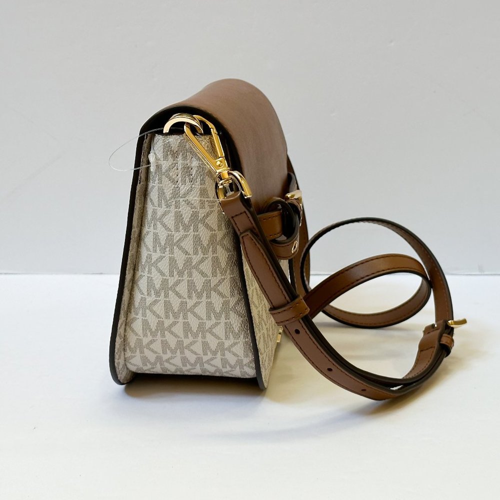 Michael Kors Emilia Small Saddle Crossbody Shoulder Bag MK Vanilla Brown - Picture 5 of 9